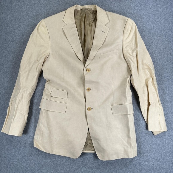 Ralph Lauren Blazer Purple Label Sport Coat Mens 42L Beige Linen 3 Button Italy
